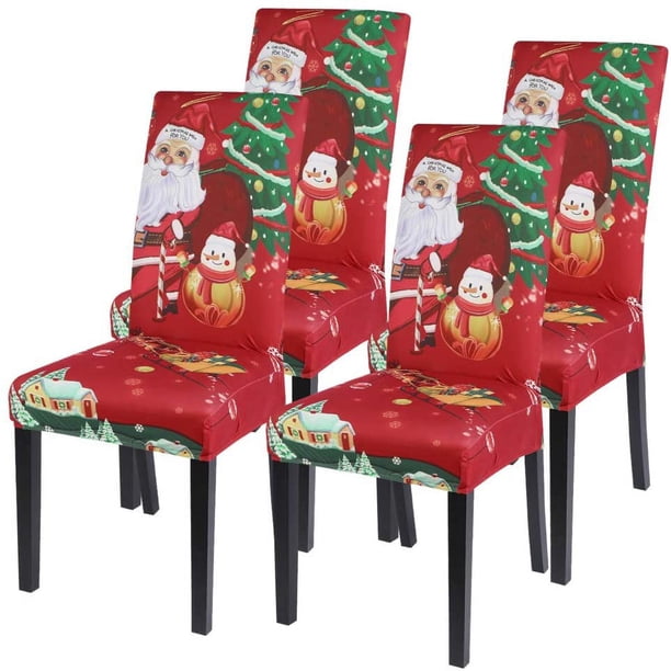 Fundas navideñas para sillas Juego de 4 fundas elásticas para sillas Universal Modern Xmas Festive Slipcover Decoración Protector Funda para silla Fiesta Restaurante Ormromra MZQ-1093-2