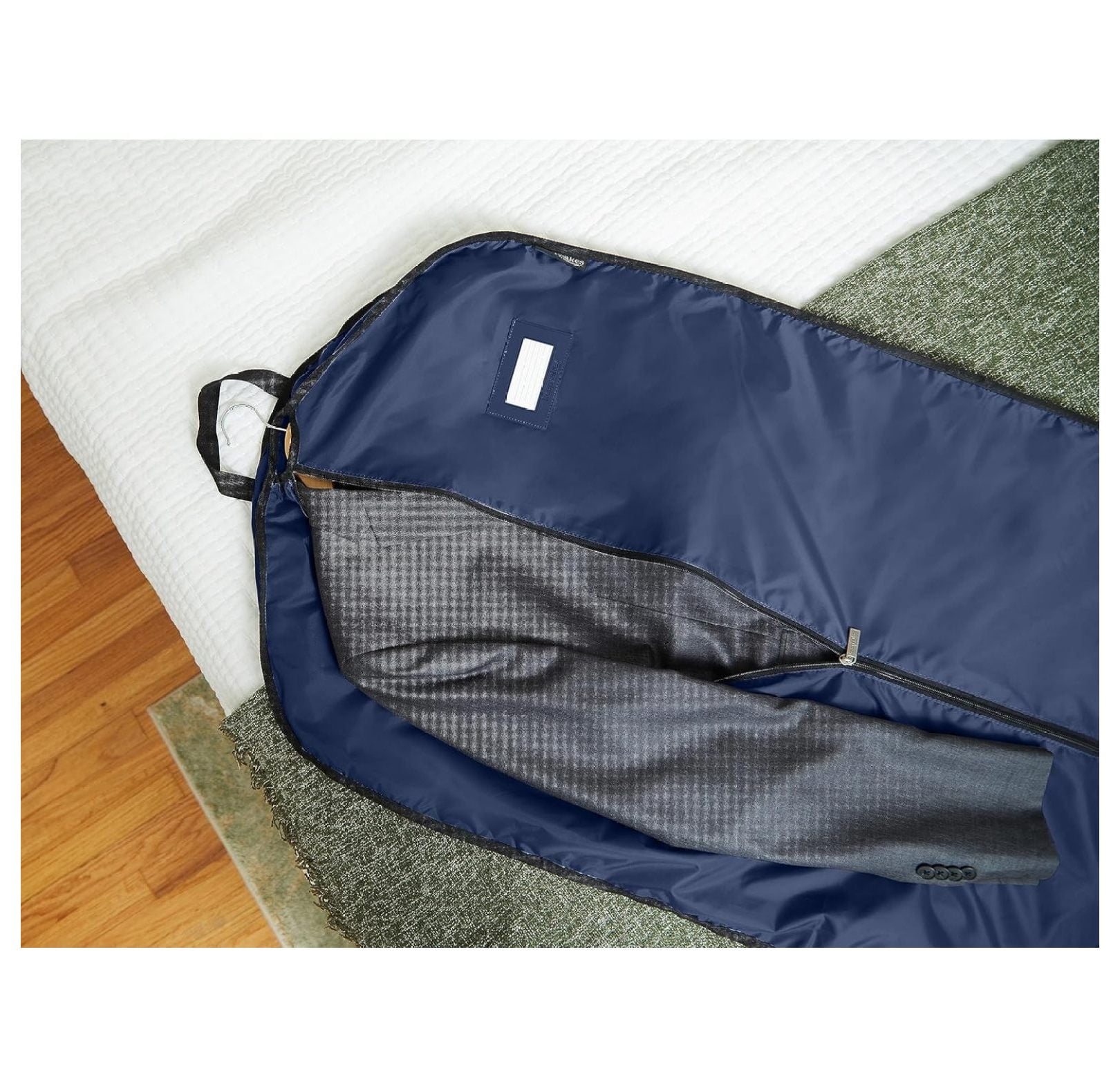 Keepsakes Deluxe Garment Bag Set - Premium Polyester - Full Length Zipper - ID Window - Carrying Handles - Stowaway Pouch - Closet Storage, Blue