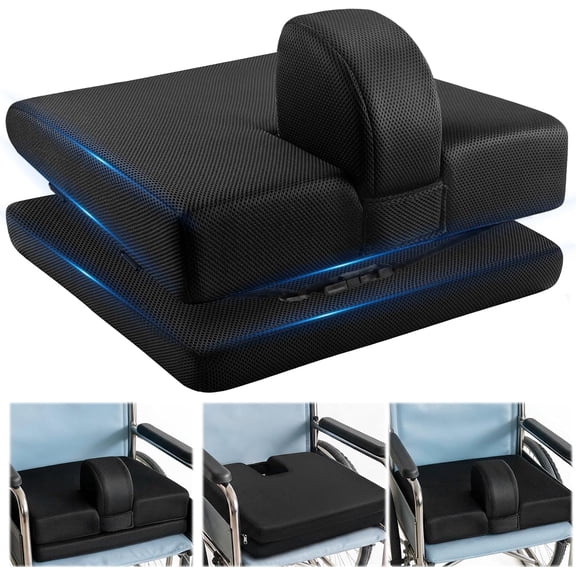 Adjustable Height Wheelchair Wedge Pommel Cushion, Prevents Forward Sliding | 18"X16" High-Density Foam Wheelchair Cushion with Breathable Anti-Slip Cover,