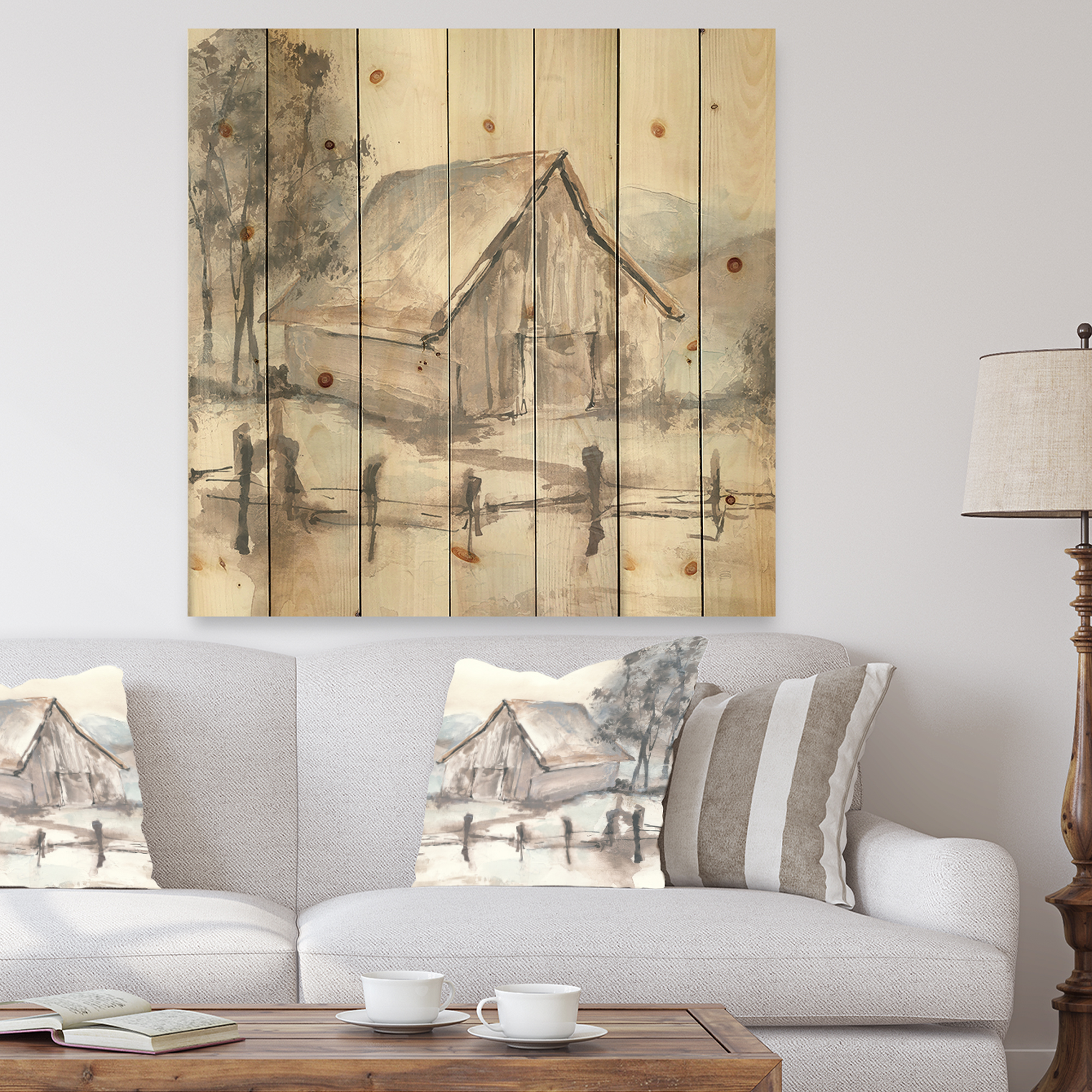 Designart 'Grey Barn Farmhouse VI' Modern Farmhouse Print on Natural Pine Wood