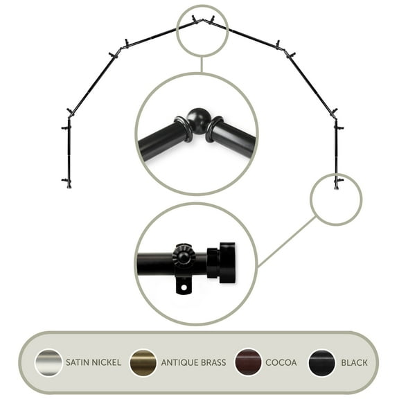 Thornhill 13/16 inch 6-Sided Bay Window Curtain Rod - Black