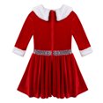 thumbnail image 4 of Hansber Robe de Noël pour Filles Père Noël en Velours à Manches Mi-Longues en Fausse Fourrure à Col en V Robe Plissée de Fête des Fêtes Rouge 16, 4 of 7