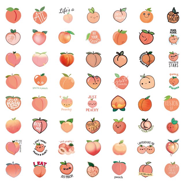Pegatinas de vinilo con estampado de frutas y melocotones impermeables, 55 unidades