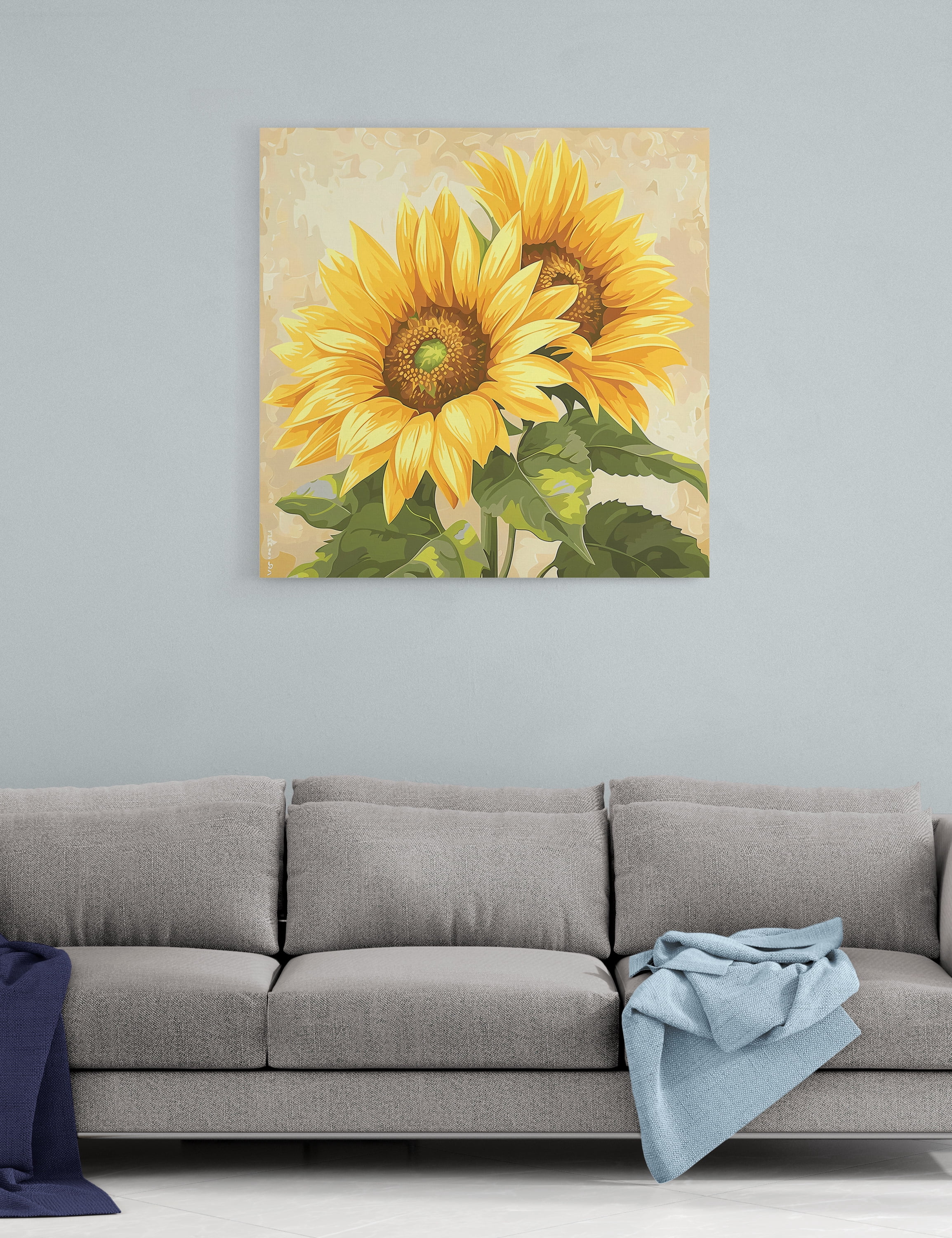 Sunflower Canvas Wall Art, Sunflower Pictures Framed Spring Summer Wall Decor Aesthetic Floral Artwork Vintage Sunflowers Décor Flower Poster Painting for Living Room Ready to Hang (16x16 Inches)