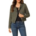 thumbnail image 5 of MODA NOVA Juniors Notched Lapel Long Sleeves Asymmetric Zip Moto Denim Jacket, 5 of 6