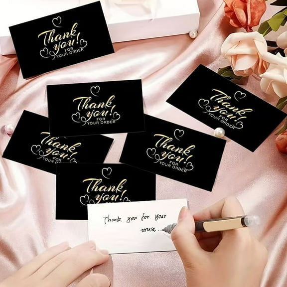 GOOHOCHY 300Pcs Elegant Design Black Thank You Cards for Business Express Gratitude 3.54X1.97X0.04In