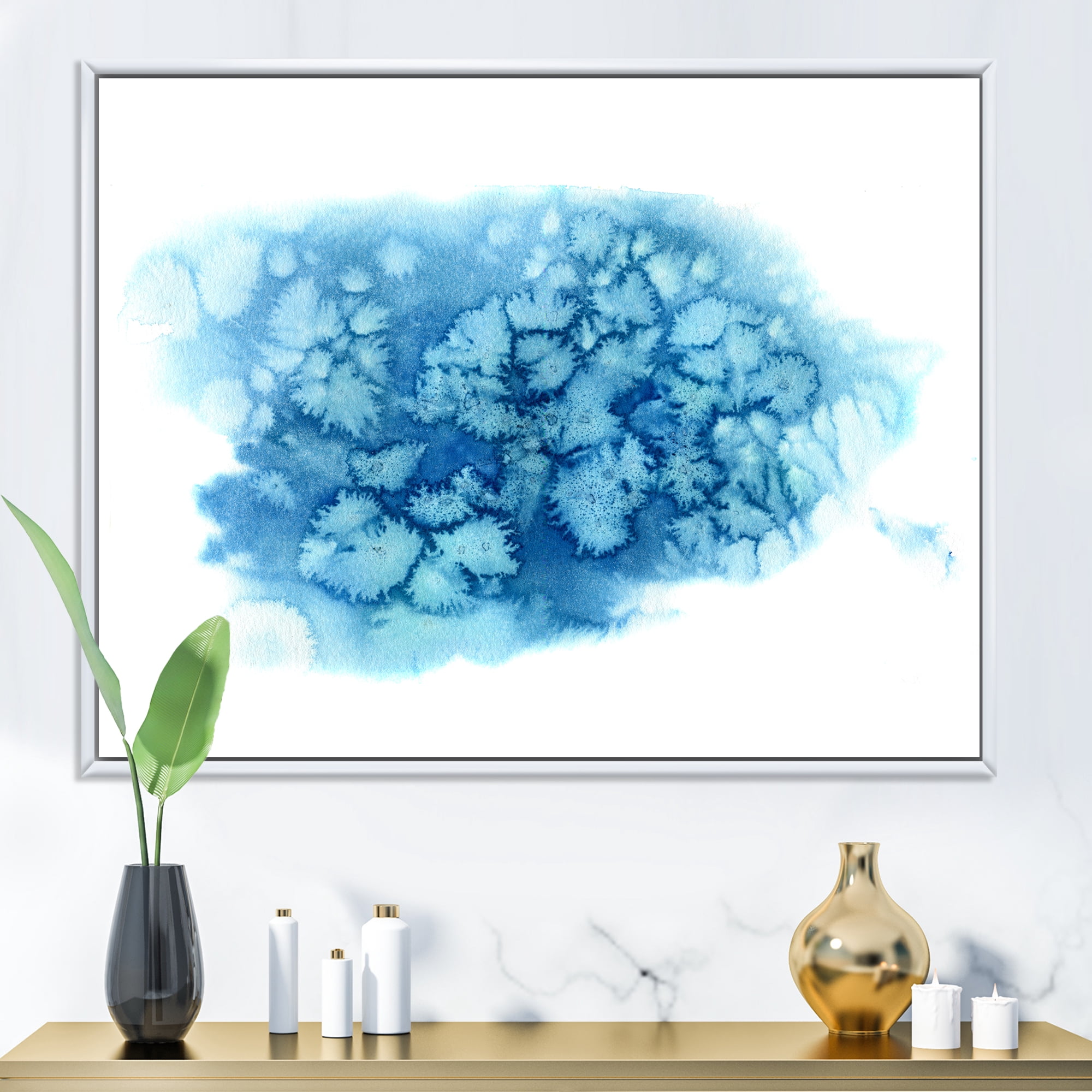 Designart 'Abstract Blue Turquoise Cloud' Modern Framed Canvas Wall Art Print