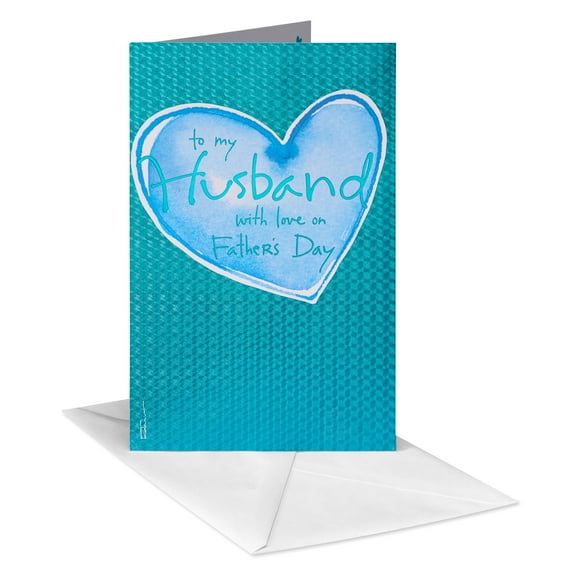 American Greetings Father's Day Card for Husband, Watercolor Heart Design with Aqua Foil Details, Includes Envelope