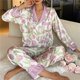 thumbnail image 1 of Conjunto de pijama de satén con cuello en V para mujer, Top de manga larga, pantalones, traje de Casa de seda, ropa de dormir con estampado de temperamento elegante, primavera y otoño, 1 of 4