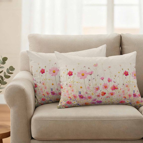 Watercolor Farm Blossom Flower Waterproof Throw Pillow Covers Set of 2 Garden Floral on Linen Burlap Outdoor Cushion Cover Pillow Protector Decorative Pillowcases for Bed Sofa Couch,20x12in