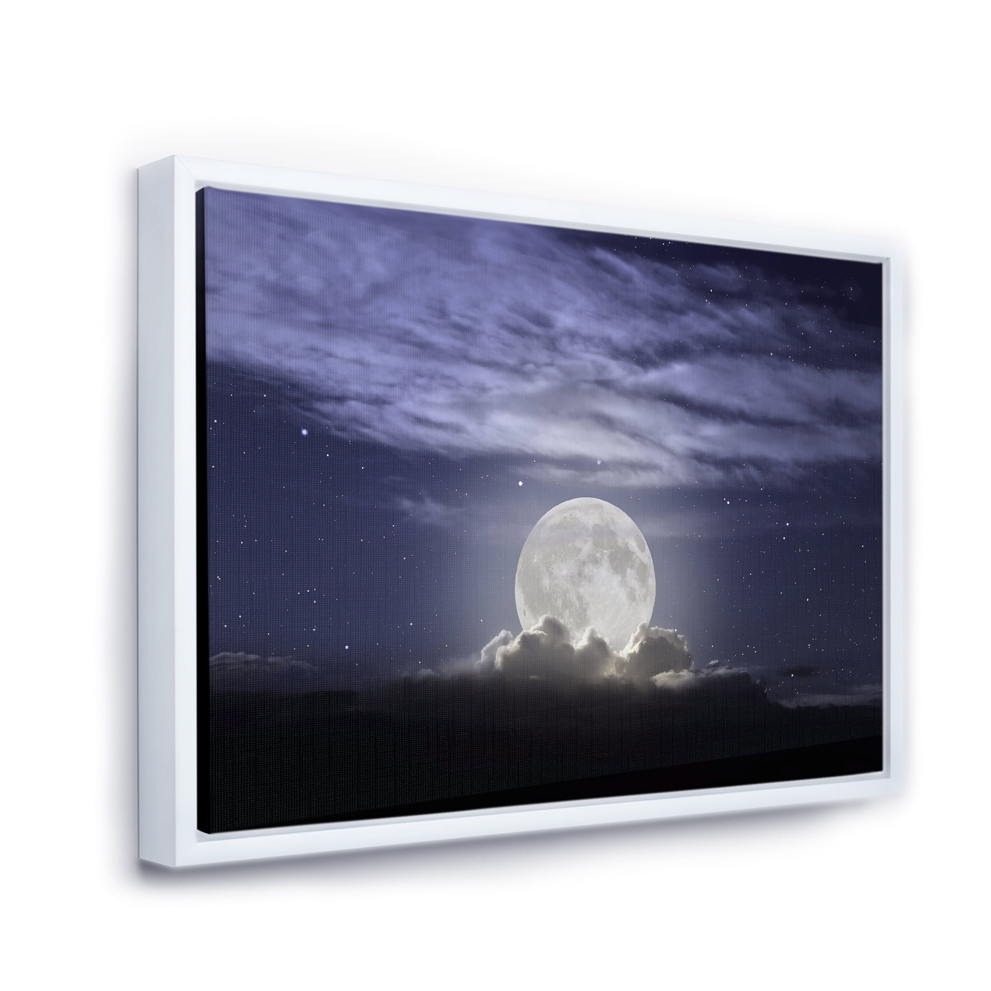 Designart 'Full Moon Rising In A Cloudy Night Sky' Nautical & Coastal Framed Canvas Wall Art Print