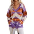 thumbnail image 3 of Woman Western Aztecs Knit Sweater Long Sleeve Vintage Geometric Pullover V Neck Distressed Cropped Sweater M, 3 of 10