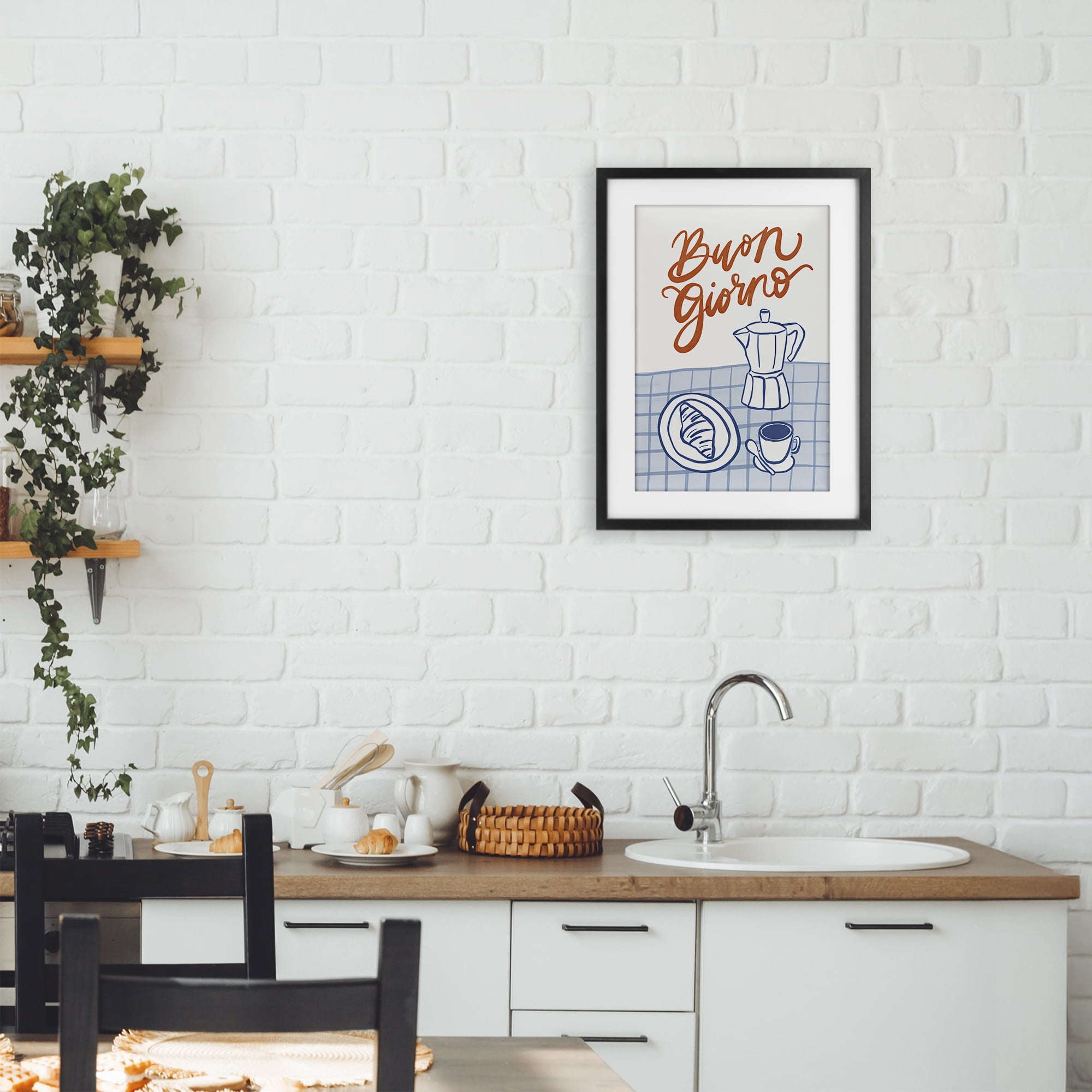 Stupell Industries Buon Giorno Breakfast Espresso Black Framed Print Under Glass, design by Amanda Houston