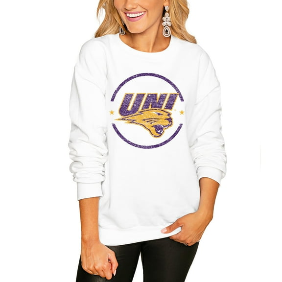 Women's Gameday Couture White Northern Iowa Panthers End Zone Oversized Sweatshirt