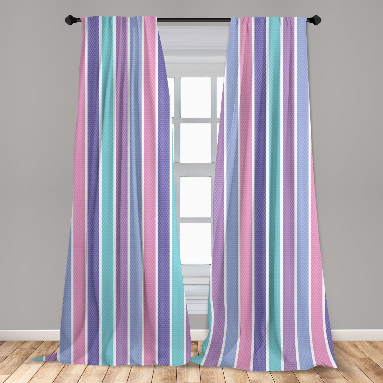 Pastel Curtains 2 Panels Set, Abstract Art Style Vector Illustration of