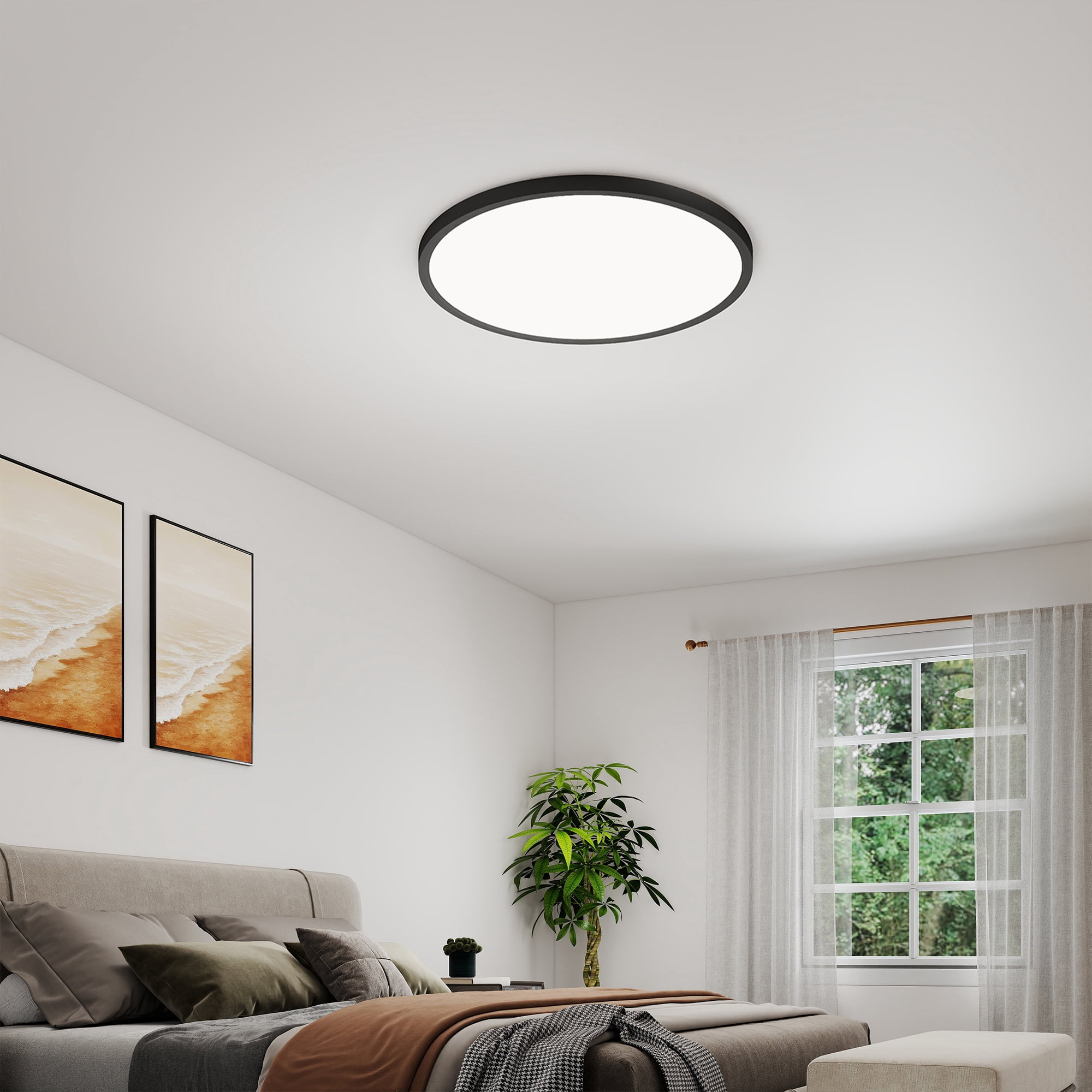 Leumius 4-Pack Flush Mount LED Ceiling Light Fixture, 16Inch 32Watt, Dimmable & 5 Color Selectable Ceiling Lamp 3520LM Low Profile Ceiling Light for Kitchen Bedroom Hallway Porch Black