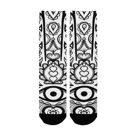 

Mandala Decor Collection Hamsa Hand with Inner Eye Image Evil Eyes God Bless You Oriental Eastern Ar Women s Custom Socks (Made In USA)