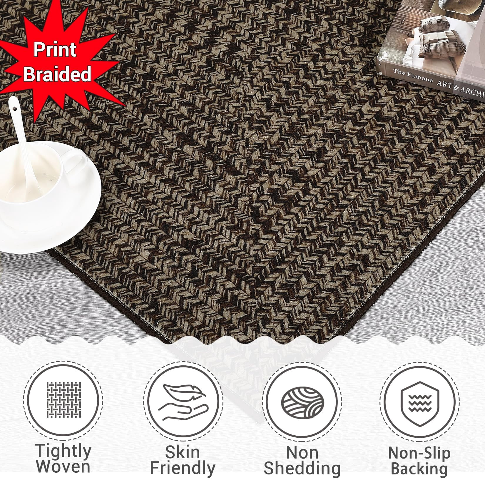 Danolapsi 8x10 Area Rug Machine Washable Rug for Living Room Print Braided Indoor Accent Rug Soft Bedroom Rug Farmhouse Large Area Rug Non Slip Throw Rugs Non Shedding Stain Resistant Carpet for Home