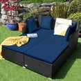 thumbnail image 3 of Gymax Rattan Patio Daybed Loveseat Sofa with Navy Cushions and Pillows, 3 of 10