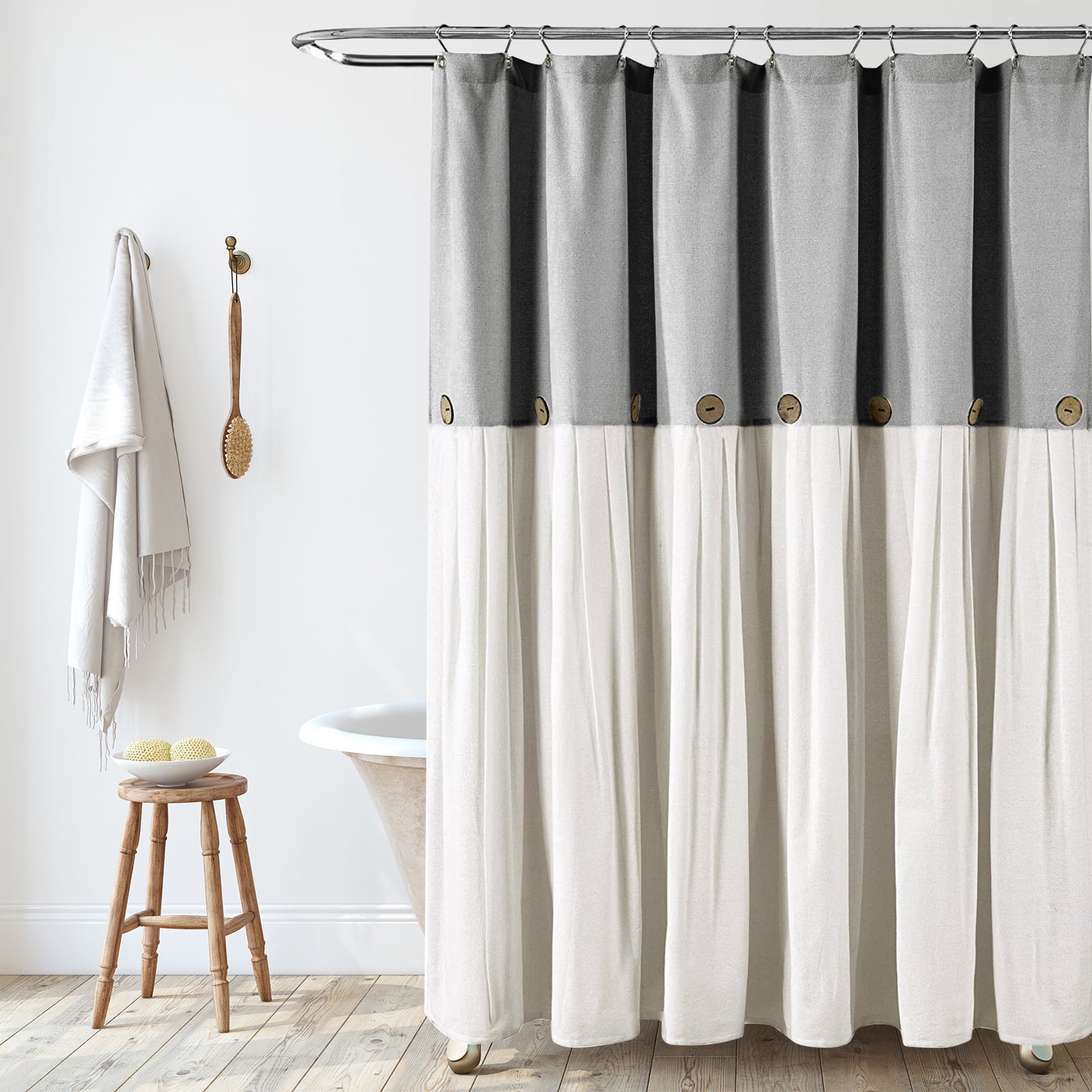 Linen Button Shower Curtain Gray and off White Farmhouse Shower Curtains  for Bathroom 72x72 inch - Walmart.com