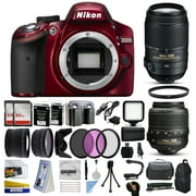 Nikon D3200 Red DSLR Digital Camera with 18-55mm VR + 55-300mm VR Lens + 128GB Memory + 2 Batteries + Charger + LED Video Light + Backpack + Case + Filters + Auxiliary Lenses + More!