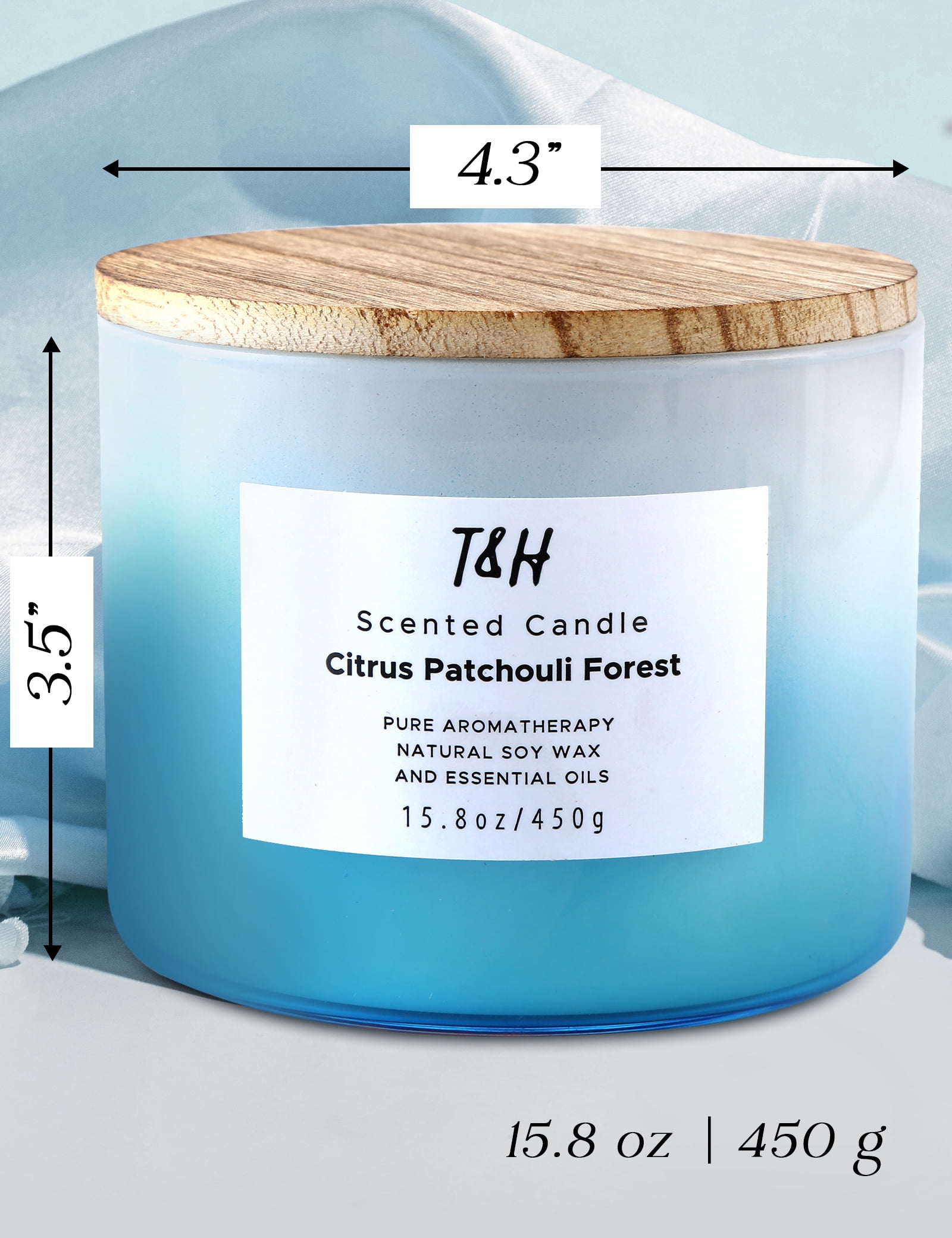 Citrus Patchouli Forest Scented Candle 3 Wick Aromatherapy Candle Long Lasting and Clean Burning Soy Candle for Men and Women Relaxing Candle for Home Scented