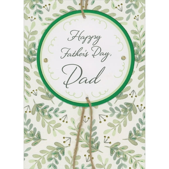Designer Greetings Circular 3D Banner with Green Border on Repeating Branches Hand Decorated Father's Day Card for Dad from Daughter and Family