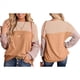 thumbnail image 2 of Camisetas Holgadas Informales de Punto con Cuello Redondo y Larga con Bloques de Color A para Mujer Caqui L, 2 of 6