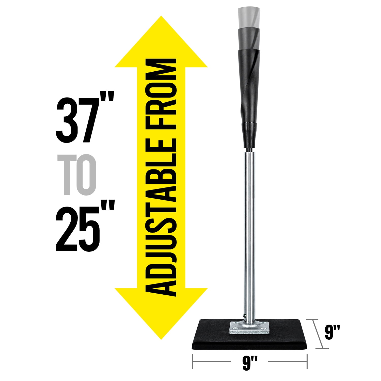 FITPLAY Baseball Batting Tee, 25" to 37" Adjustable Height, Black & Silver