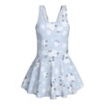thumbnail image 4 of COEQINE Girls Swim Dress Fashion One Piece with Flowy Skirt & Built-in Brief, Classic Tank Style U-Neck and Wide Straps Swimsuit, for Beach & Pool, Sizes 5-6, Blue Floral, 4 of 8