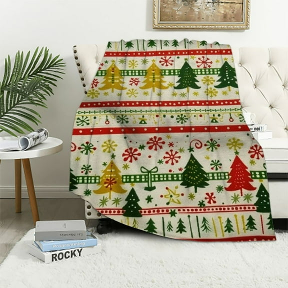BCIIG Christmas Fabric Trees Snowflakes Warm Lightweight Blanket Soft Fleece Blankets Throw Blanket All Seasons Living Rooms Sofa Decor Cow Gifts 40x50in