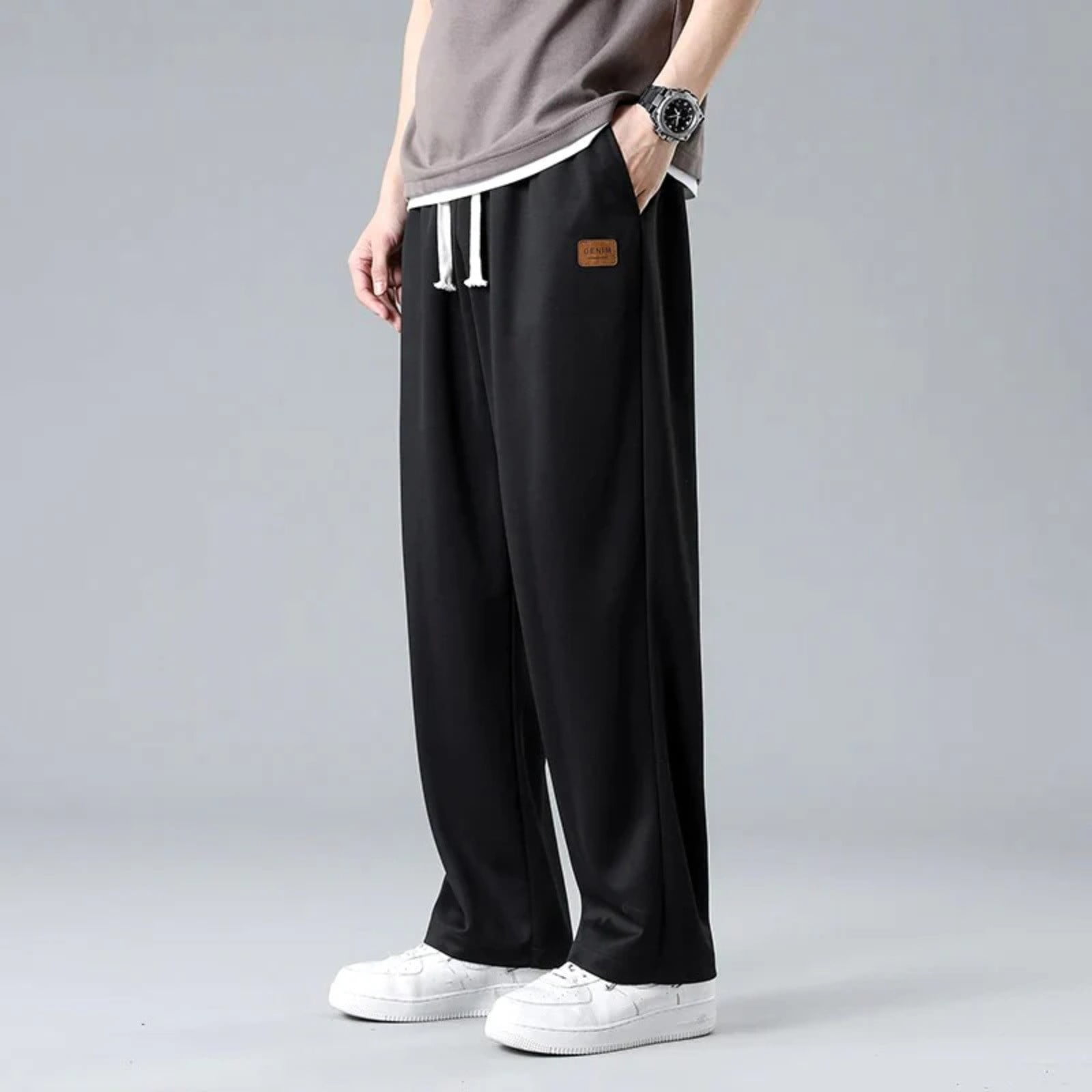 【BAON】Gabomen Banding Washing Black Blue Straight Pants BAON】Gabomen Banding Washing Black Blue Straight Pants