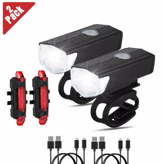 MDHAND 2Pack Bike Lights, 3 Lights Modes USB Rechargeable Bike Headlight & Taillight Set, Waterproof Safety Bike Front & Rearlight for Road, Mountain, Night Riding