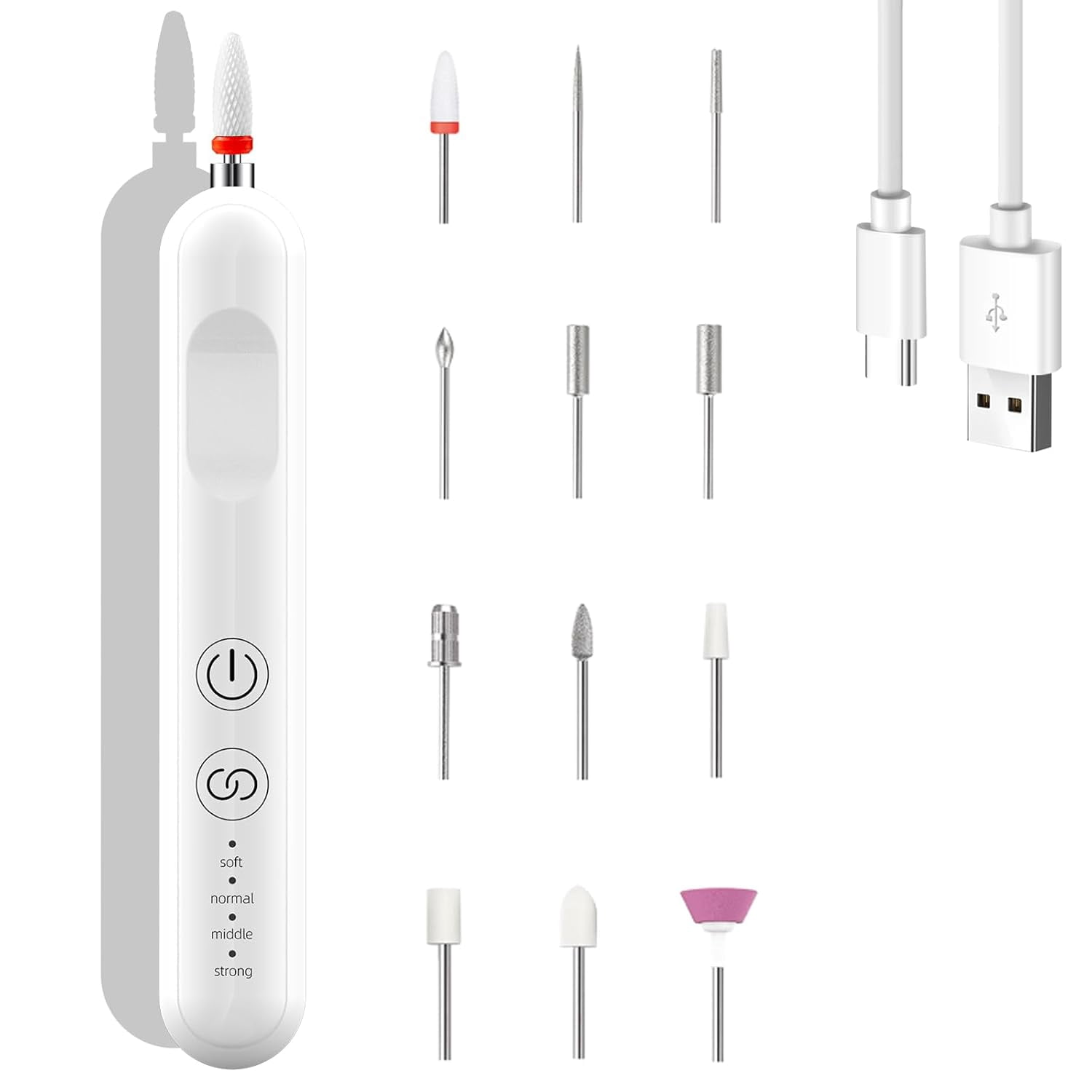 Portable Cordless Nail Drill Manicure Pedicure Drill Acrylic Gel Nail Shape Tools Nail Grinding Machine with Spotlight Black