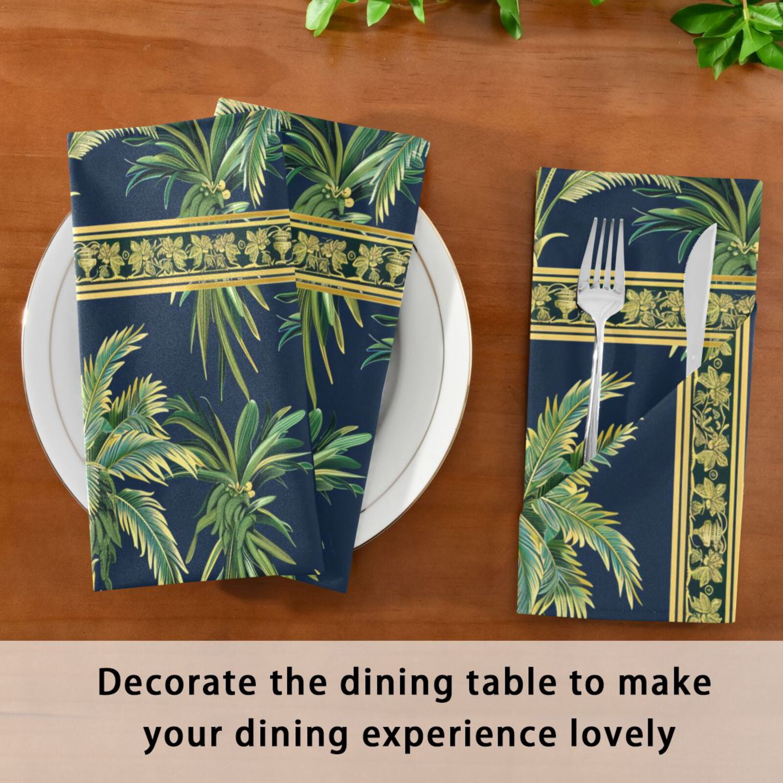 JSTEL Bohemian Palm Trees Leaves Cloth Napkins Set of 6, 20x20 Inch Washable and Reusable Napkin for Decoupage Dinner Party Everyday Use