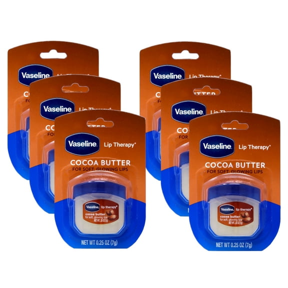 6 Pack Vaseline Cocoa Butter Lip Therapy for Soft, Glowing Lips, 0.25oz Each