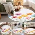 thumbnail image 6 of Round Area Rug 4ft, Watercolor Pink Yellow Flowers Non-Shedding Washable Area Rug, Country Floral Art Non Slip Low-Profile Circle Rugs for Living Room, Bedroom Dining Room, 6 of 9