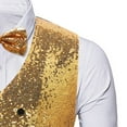 thumbnail image 4 of Men's Sequins Vest Slim Fit 3-Button Christmas Party Vest Shiny Dress Waistcoat for Wedding 80s 90s Prom Outfits (M, Gold 01), 4 of 6