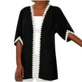 thumbnail image 2 of Meichang Cardigans for Women Lace Trim Half Sleeve Kimono Cardigans Plus Size Loose Lightweight Summer Cover Ups Soft Casual Open Front Cardigans Black L, 2 of 5