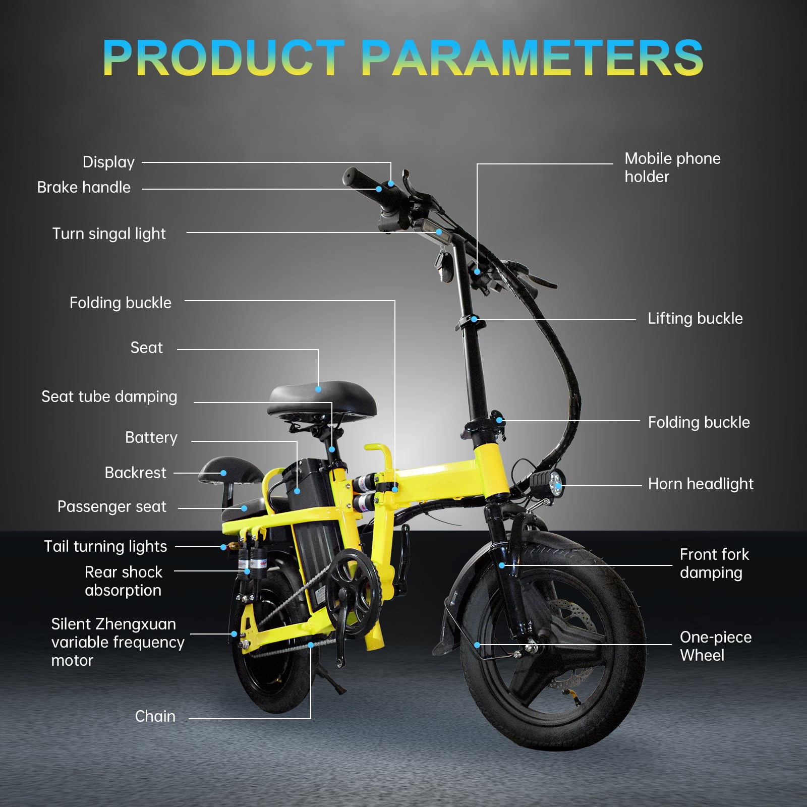 14" Foldable E-Bike: 48V 750W Peak Power,48V 20Ah Removable Lithium-Battery, 15.5mph, 50mile Range, 243lbs Capacity, electric bike for Commuting & Short trips