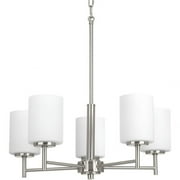 Progress Lighting Replay 5-Light Chandelier, Brushed Nickel, White Glass Shades
