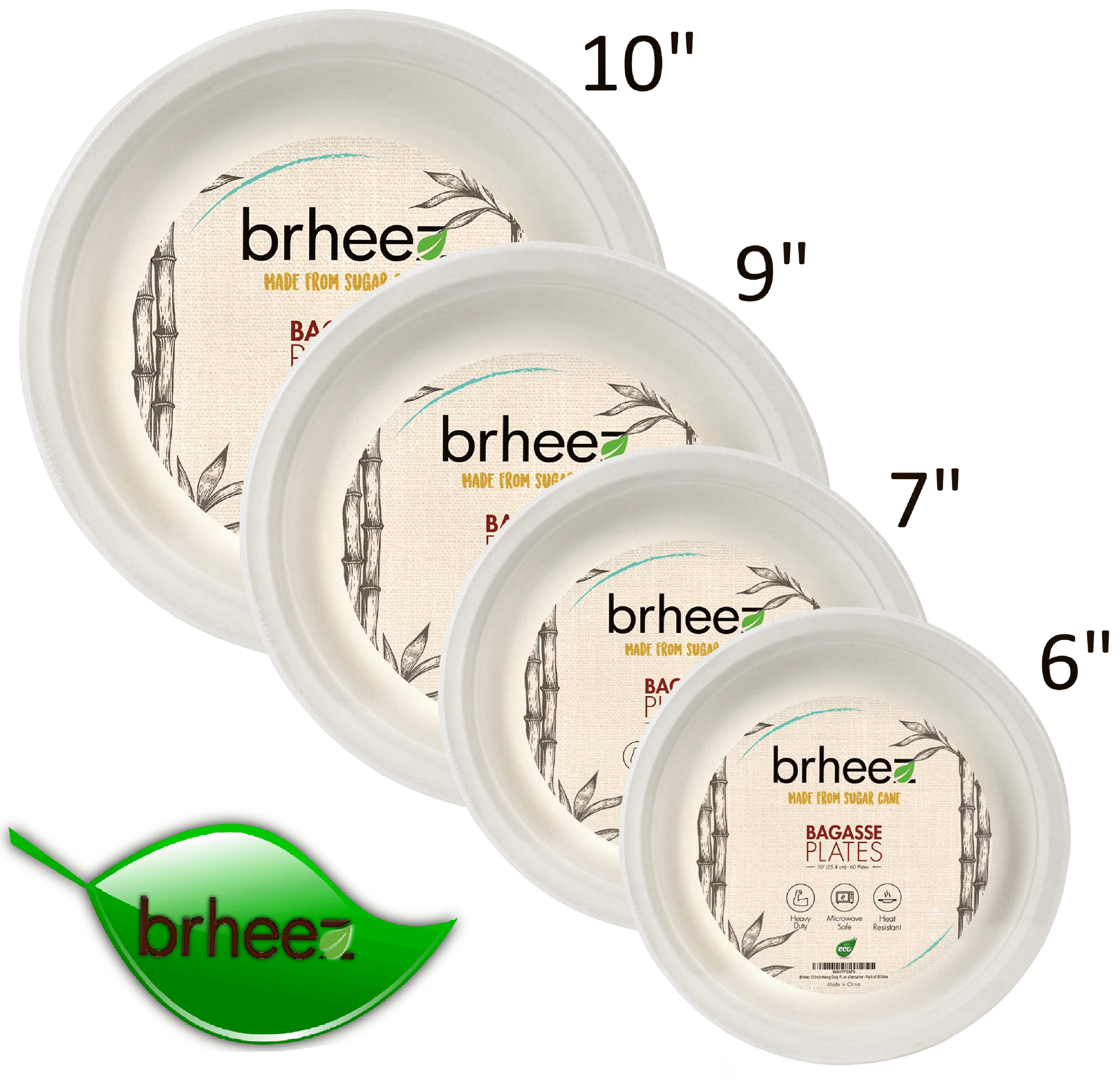 Brheez Disposable Sugarcane Bagasse Plates Naturally Organic, Eco