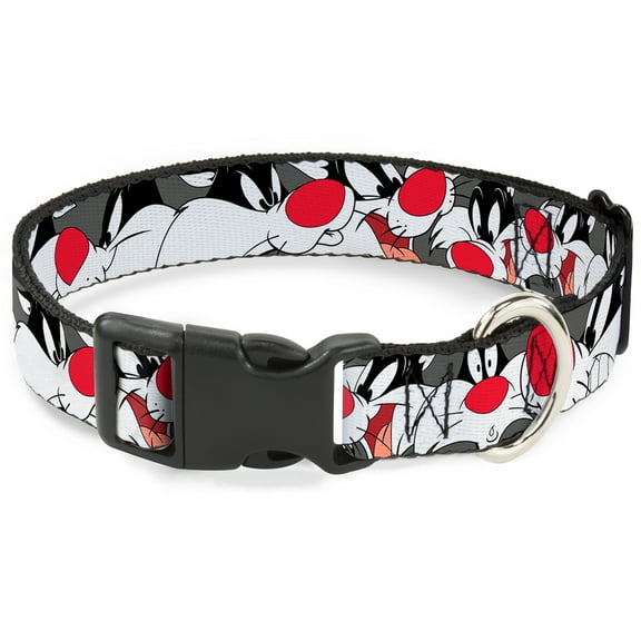 Looney Tunes Pet Collar, Dog Collar Plastic Buckle, Sylvester The Cat Expressions Gray, 11 to 16.5 Inches 1.0 Inch Wide