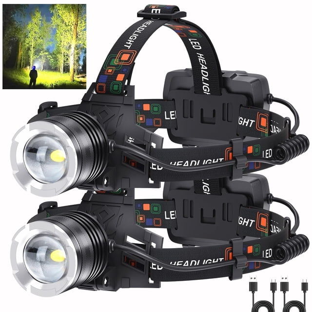 Linterna frontal BERCOL LED recargable de 990000 lúmenes, paquete de 2