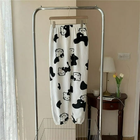 

2023 New Sanrio Hello Kitty Pajamas Halloween Flannel Fashion Trouserswomen Kawaii Woolen Anime Cartoon Casual Home Pants Autumn