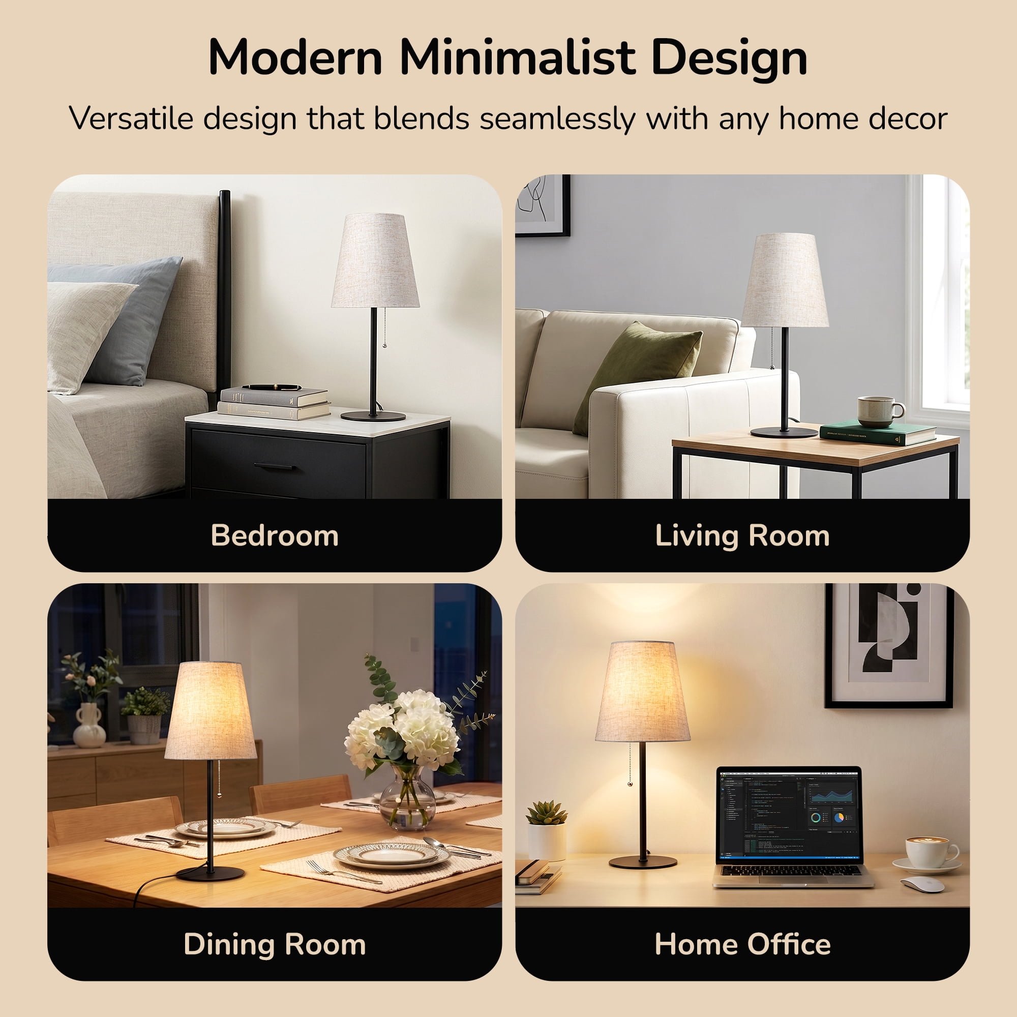EDISHINE Table Lamps Set of 2 for Living Room Bedroom Pull Chain Switch
