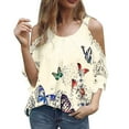 thumbnail image 1 of SMihono Hauts pour Femmes Été Chic Décontracté T-shirt à Col Rond pour Femmes à Imprimé Papillon Décontracté à Manches Courtes T-shirt Ajouré Hauts Grande Taille T-shirt, 1 of 5