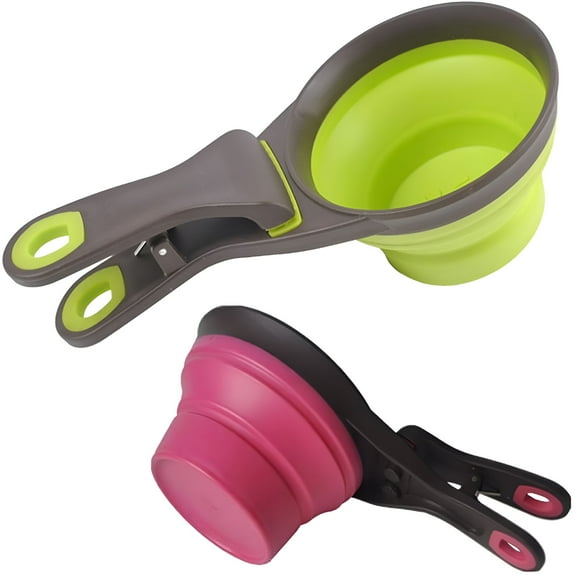 ACDANC Collapsible Pet Scoop Silicone Measuring Cups Set Sealing Clip 3 in 1 Multi-Function Scoop Bowls Bag Clip for Dog Cat Food Water