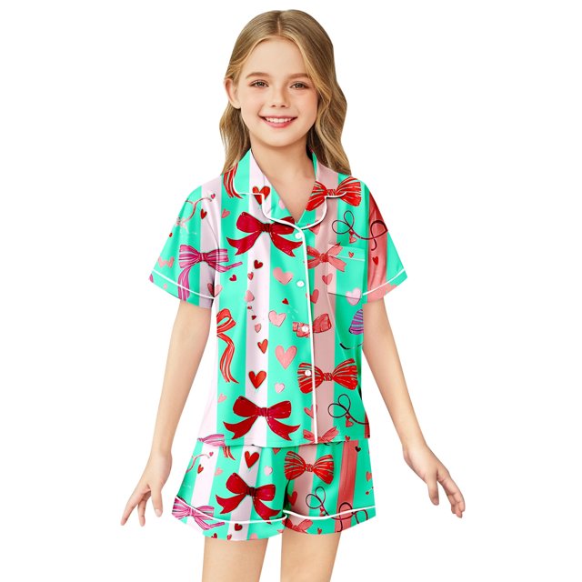 SXcggal Pyjamas Imprimés Nœud Papillon Décontractés pour Filles Ensemble Mignon et Léger