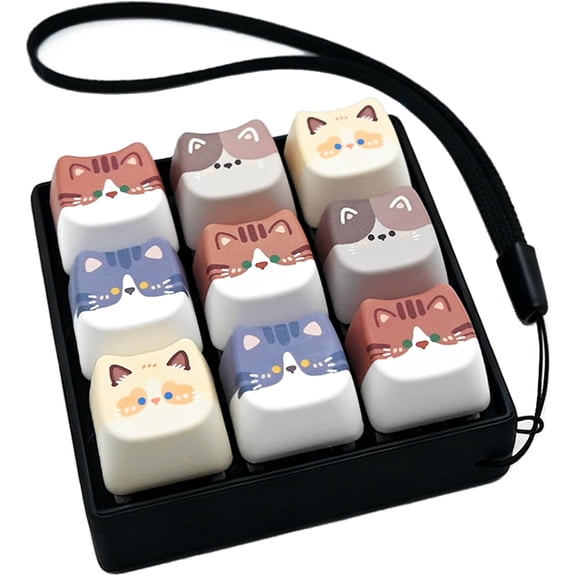 Keyboard Fidget Clicker, 9 Keys Clicky Keyboards Keychain Fidgets for Adults, Creamy Stress Relief Button Finger Cat Keycaps for Anxiety Decompression (Black 9-in-1)